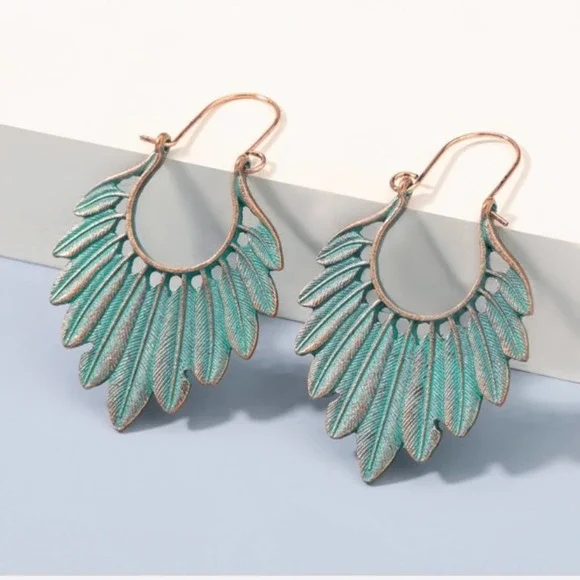 Boho Festival Turquoise Feather Earrings B0040 - Picture 11 of 13